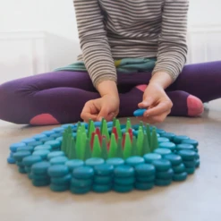 Grapat Grapat Loose Parts: Houten Munten Blauw, 36st. (Mandala Blue Coins)