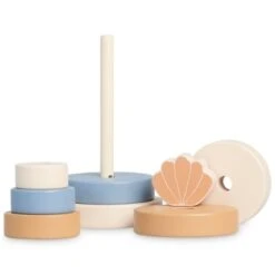 Jollein Houten Speelgoed - Houten Stapeltoren Schelp Blauw (shell Blue) -Kinderspeelgoed Verkoopwinkel jollein houten speelgoed houten stapeltoren schelp 2