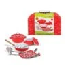 Kookset In Koffer - Rood Metaal (8-delig) -Kinderspeelgoed Verkoopwinkel kookset in koffer rood metaal 8 delig