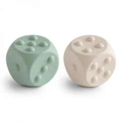 Mushie Babyspeelgoed - Siliconen Dobbelsteen, Set Van 2 Cambridge Blue/Shifting Sands